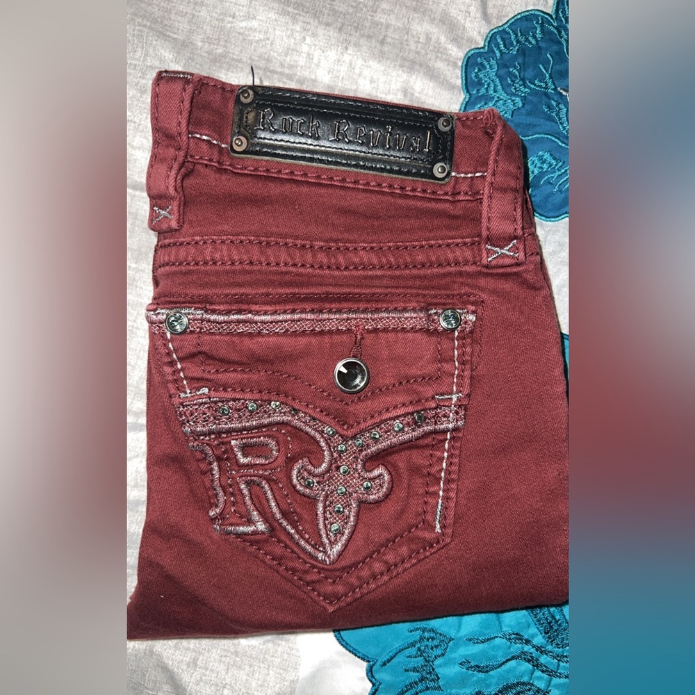 Women's Maroon Rock Revival Jeans
